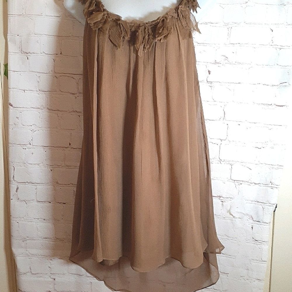 MIGUELINA Coco Brown Sheer 100% Silk A-Line Swingy Top sz.XS/S Ret.$345